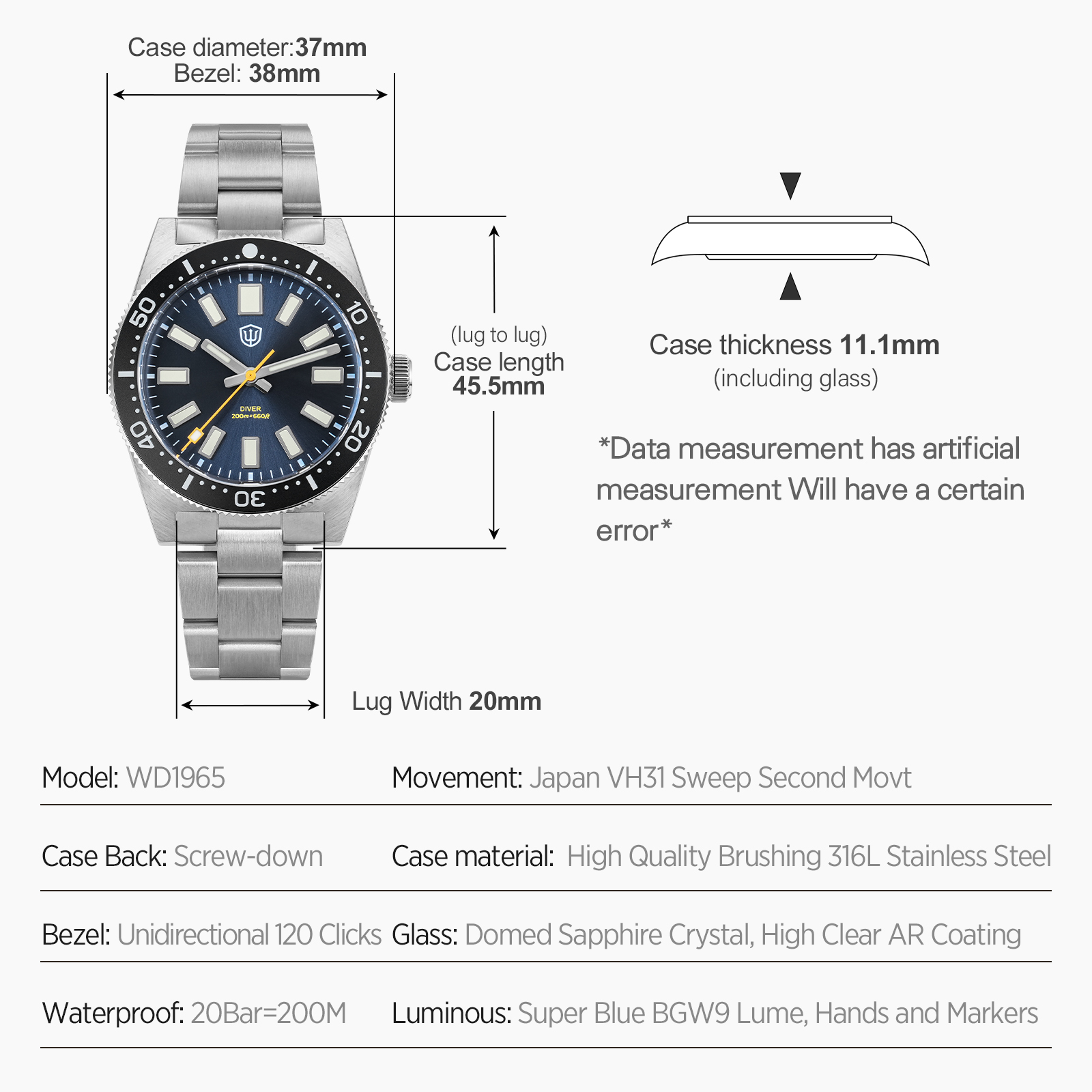 Watchdives 37Mm WD1965 V2 Man  - đánh giá và giá Luxury Watch Deals